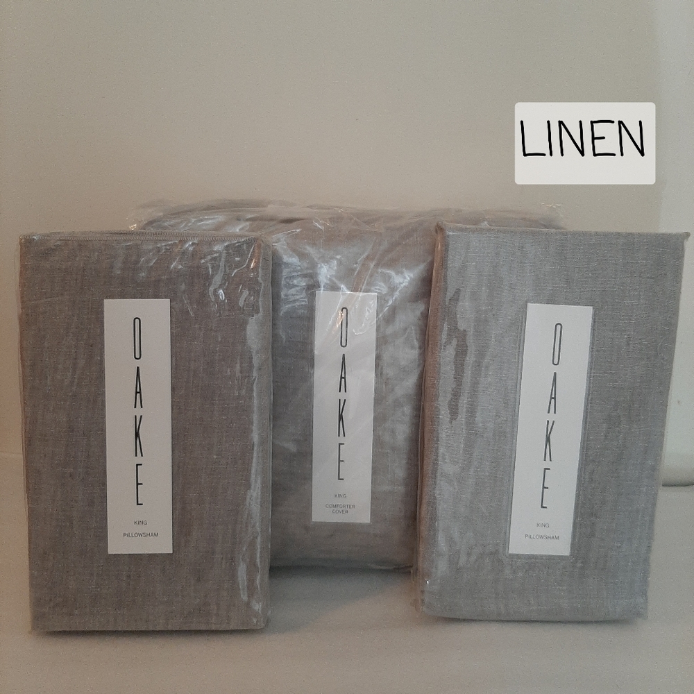 OAKE Yarn Dyed Linen King Duvet Cover and King Shams gray